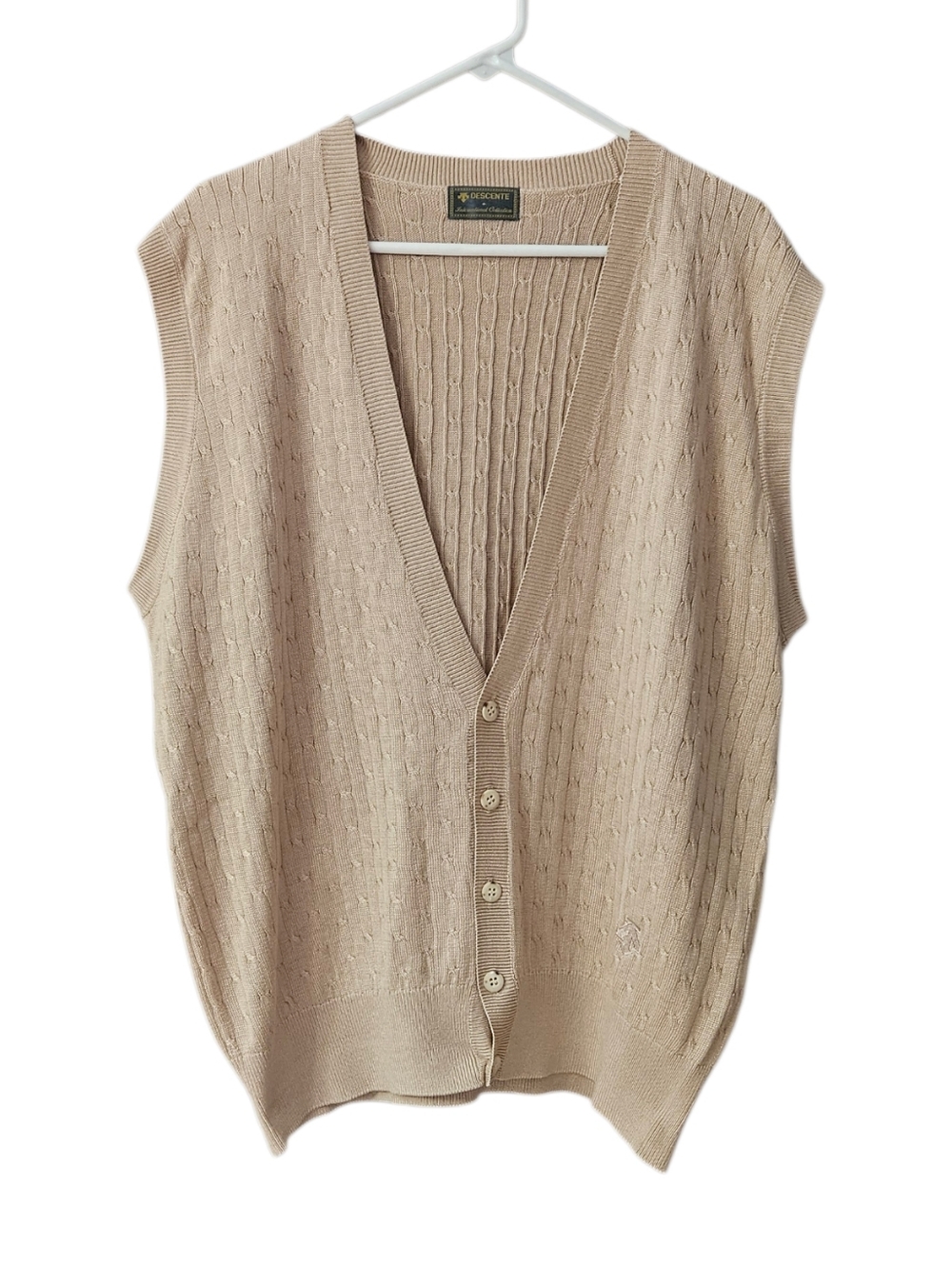 Vintage Descente 100% Silk Men's Cable'Knit Sweater Vest Size XL Tan READ